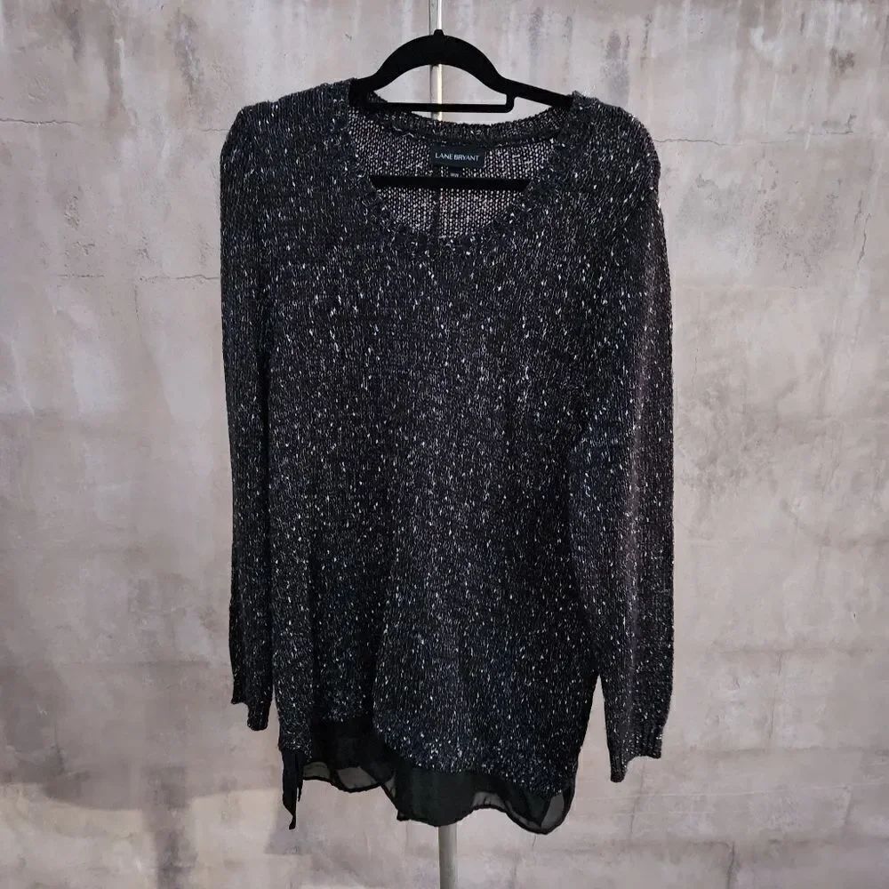 Lane bryant black and white sweater with sheer black hem - Picture 1 of 5